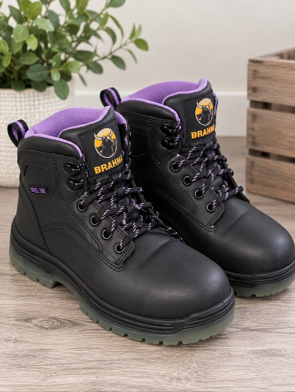 Brahma Black Boots with Purple Interior